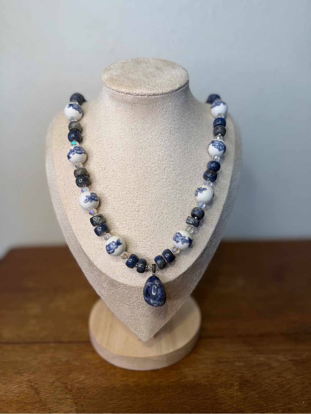 ARTISAN Blue Willow - Sodalite Gemstone and Porcelain Beaded Necklace